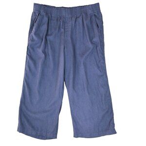 Old Navy Blue Grey Wide Leg Cropped Pants Size XL Linen Blend Elastic Waist
